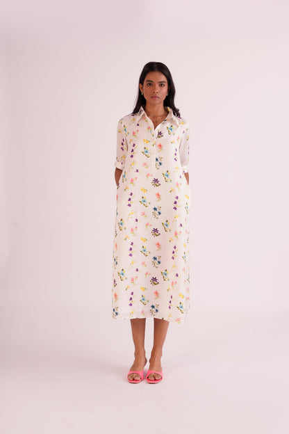 Floral Shirt Dress - White