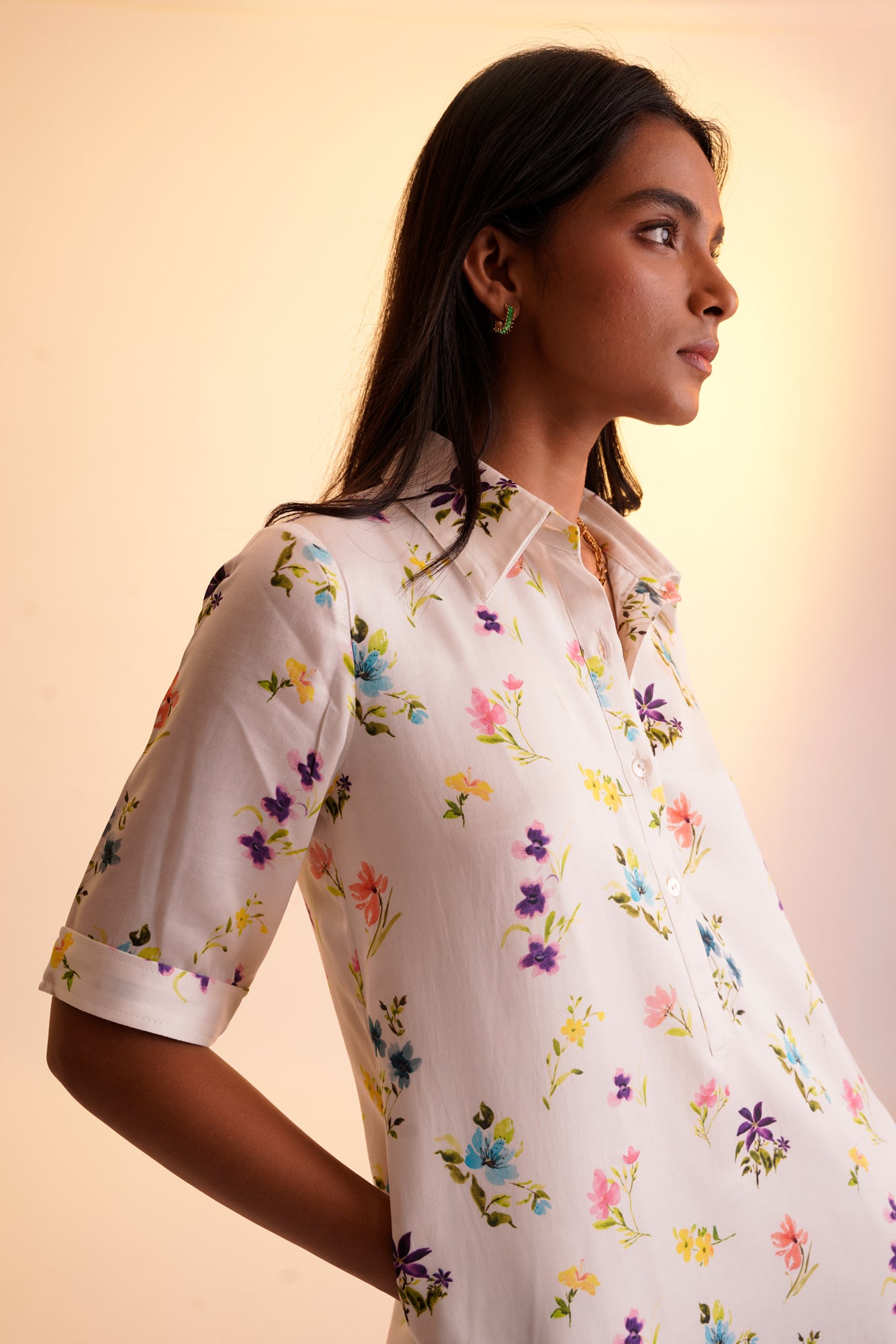 Floral Shirt Dress - White