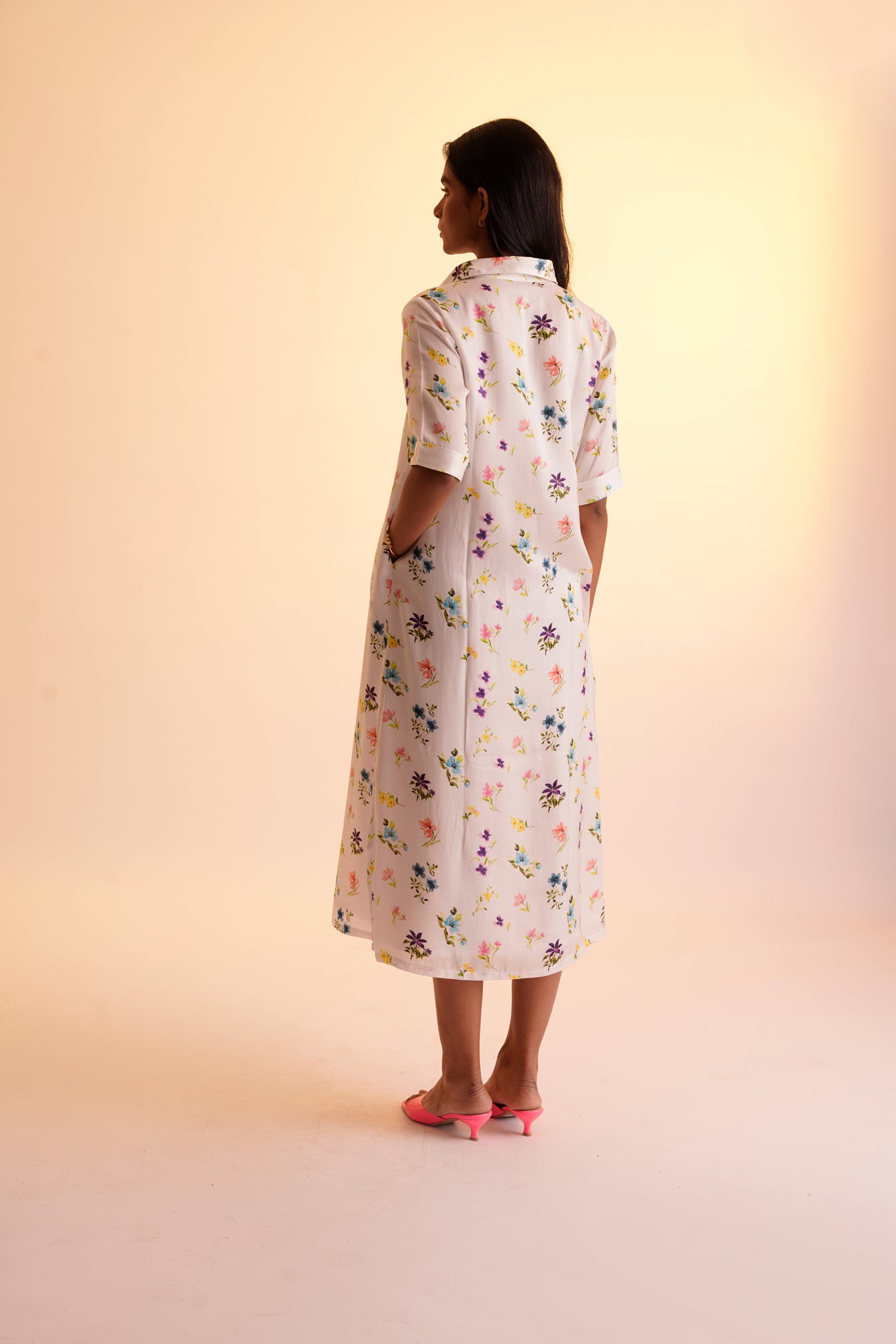 Floral Shirt Dress - White