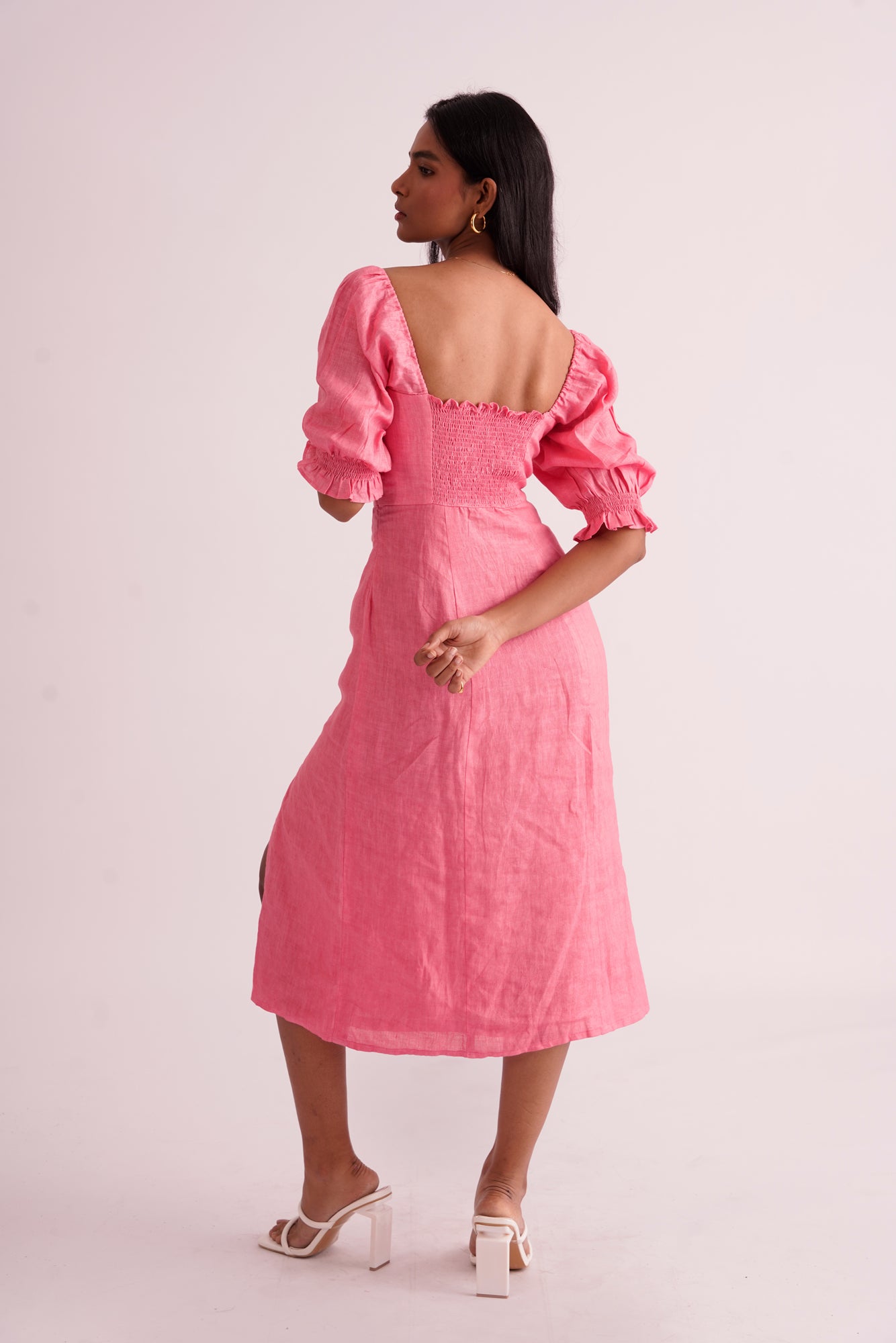 Linen Arles Fuschia Midi Dress