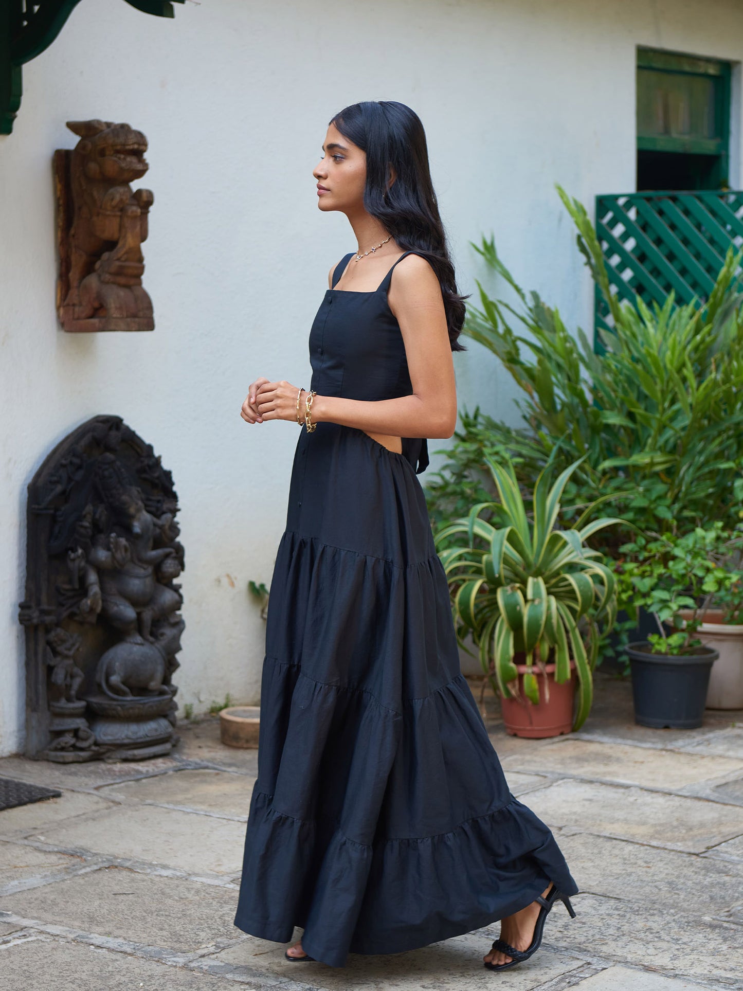 Aura Long Black Organic Cotton Dress